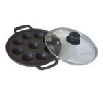 9 Pits Flat Base Paniyaram Pan with Glass Lid