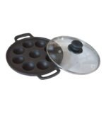 9 Pits Flat Base Paniyaram Pan with Glass Lid